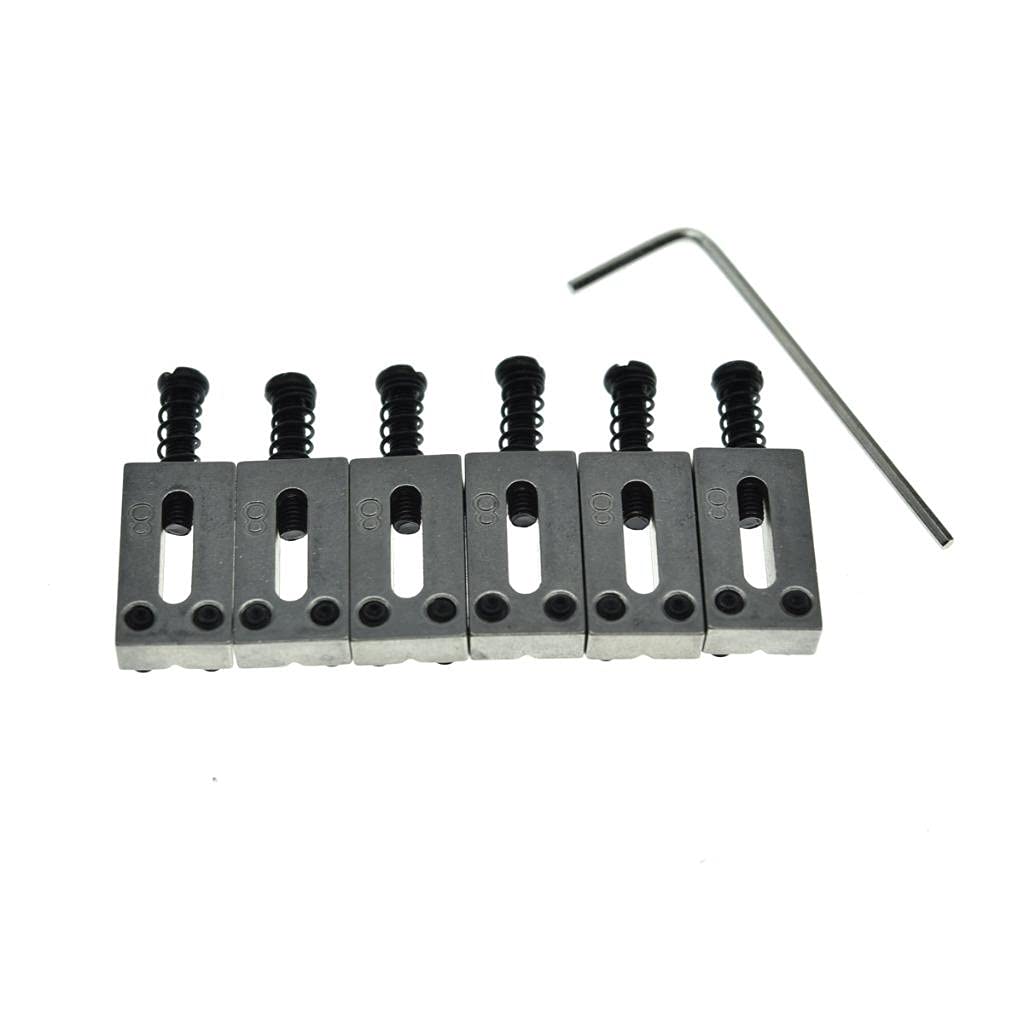 KAISH Set of 6 Stainless Steel Saddles Electric Guitar Bridge Saddle 10.8mm with Black Screws for Strat Tele Guitars